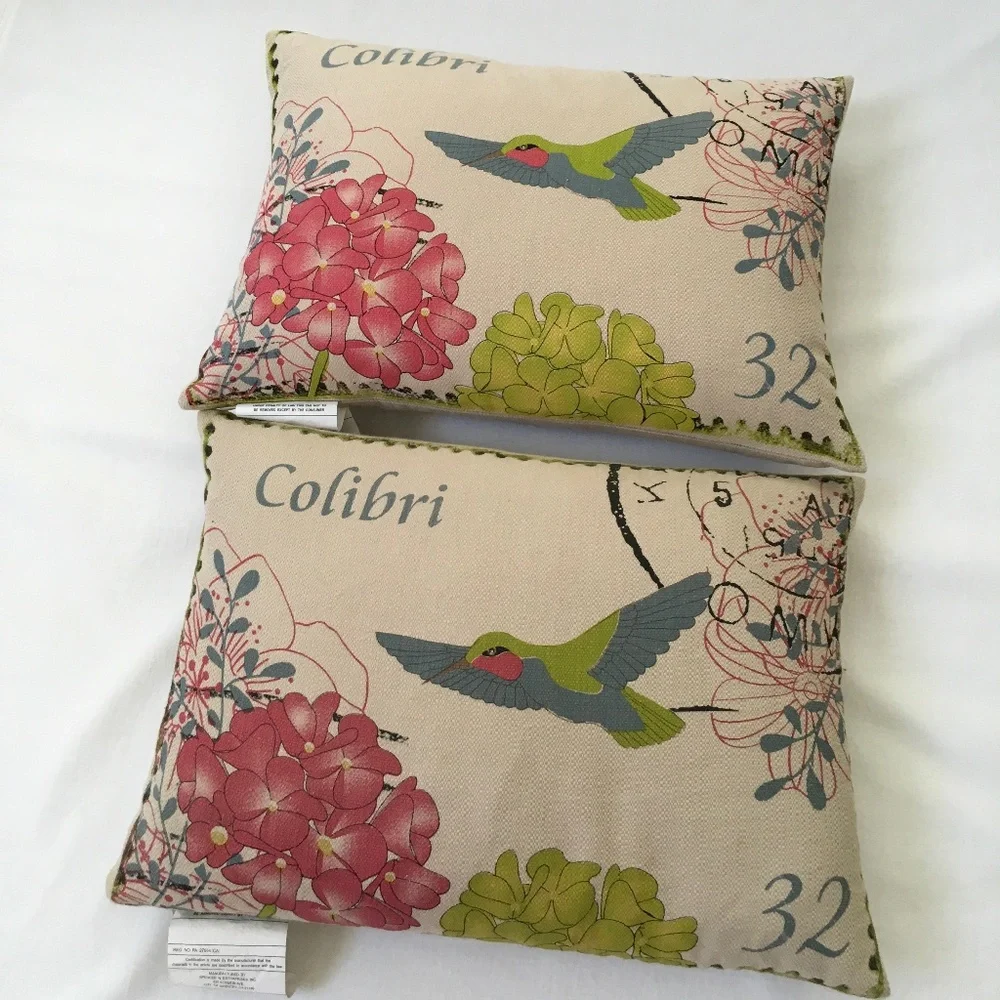 PAIR Colibri Bird Floral Accent Lumbar Throw Pillows (#2)